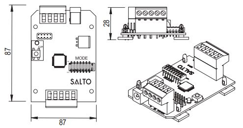 SALTO XS4 Original Adapter meerdere tekeningen afmetingen